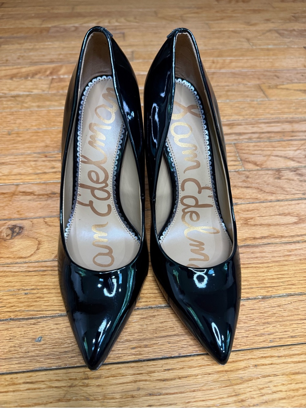 Sam Edelman Black Patent Pointed Toe Pumps Size 9 Stiletto Heels Classic Sexy